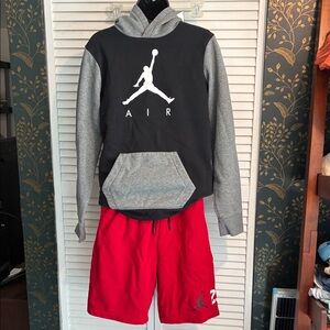 Jordan Kids Black and Gray Hoodie with Red Shorts Set